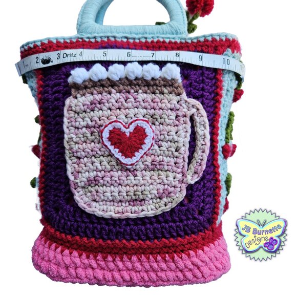 Handmade Crochet Cherry Pie Bag, Solid-Bottom Handbag, Baker's Purse, Coffee Fan - Picture 10 of 12